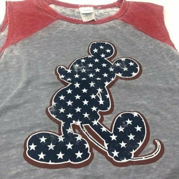 🌺 Disney 4th of July Vintage Wash Patriotic Mickey Mouse Graphic Muscle Tee S - Picture 2 of 9